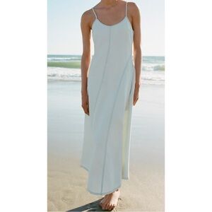 Zara Light White Wash Denim Maxi Dress Size S